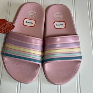 Wonder Nation Girls Pink Pastel Striped Sandals Slides 3/4
